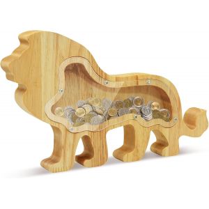 Tirelire En Bois Personnalisée En Forme D'animal, Tirelire Grande Capacité Pour Enfants, Cadeau De Noël Ou D'anniversaire, Décoration D'intérieur (Lion) - Neuf