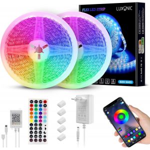 &Eacute;tanche Ruban Led 10m(2x5m),60 Led/M,600 Led Super Lumineux,5050 Rgb Flexible Bande Led Lumineuse,App Et T&eacute;l&eacute;commande,Synchroniser Avec Rythme De Musique,Mode Minuterie,Maison Decor - Neuf