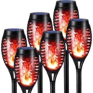 Lumiere Flamme Solaire Exterieure 6 Pack Etanche Lampe Torche Solaire, Lampes Solaires &Agrave; Flamme Vacillante Rouge Pour D&eacute;coration Halloween Jardin, Patio, Chemins, Pelouse - Neuf