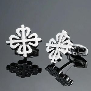 Boutons De Manchette En Laiton Plaqu&eacute; Pour Homme-Croix D'argent Fleur Design- - Neuf