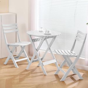 Ulteronixshop-Ensemble Bistrot Pliable D'ext&eacute;rieur Avec Table Et Chaises Pour 2 Petits Meubles - 3 Pi&egrave;ces Pour Porche, Jardin, Jardin, Terrasse - Blanc - Neuf