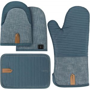 Eryi-Lot De 4 Gants De Cuisine Résistants À La Chaleur - Avec Rayures En Silicone Antidérapant - Pour La Cuisine Et La Pâtisserie - Bleu - Neuf