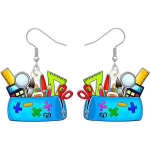 Kal-Boucles D'oreilles Pendantes En Acrylique Règle À Crayon Globe Terrestre Tableau Mignon Enseignant Pour Femmes Filles Cadeaux D'appréciation Pour La Rentrée Scolaire - Neuf