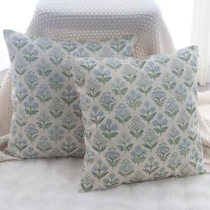 Cauc-Lot De 2 Housses De Coussin En Lin - 40 X 40 Cm - Motif Floral - Bleu - Moderne - Carrées - Pour Canapé, Jardin, Extérieur - Pour Salon, Canapé, Balcon, Maison De Campagne - Neuf