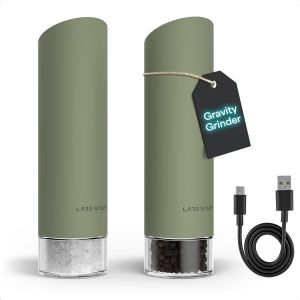 Moulin à Sel et Poivre Électrique Gravity - Moulins Automatiques Rechargeables USB-C, Mouture Réglable, Utilisation à Une Main pour la Cuisine (Sage Green) - Neuf