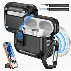 LORANKA-&Eacute;tui pour AirPods Pro 3 avec Verrouillage 2025 - Compatible avec MagSafe, Support de T&eacute;l&eacute;phone&iquest; & Pop-up Auto pour &Eacute;tui AirPod Pro 3e G&eacute;n, Coque de Protection avec Kit de Nettoyage, Noir - Neuf