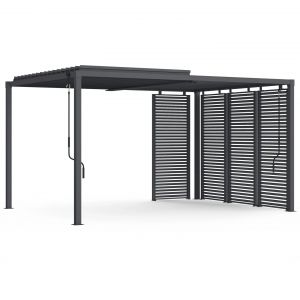Pergola Bioclimatique Lames Orientables Acier 3x4 M Avec Persiennes Horizontales Gris Anthracite - Neuf