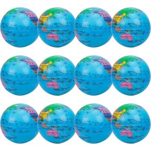 RVKAL-12Pcs Balle Anti Stress Globe Balle Globe De Stress Stress Relief Planisphère Mini Balle Globe Terrestre En Mousse Atlas Balle De Stress Pour Enfant Ecole Elève Étude Cadeau Anniversaire - Neuf