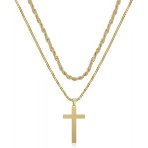 Tianyi-Collier Croix Homme, Argent Acier Inoxydable Pendentif Croix Avec Cha&icirc;ne Bijoux Chretienne Catholique Croix Pour Homme - Neuf
