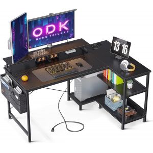 SUBZONAL-Bureau d'angle R&eacute;versible, 120x80cm Bureau Gaming en L avec Port de Charge USB et Prise de Courant, Table Ordinateur avec Support d'&eacute;cran pour Chambre Domicile Maison (Noir) - Neuf