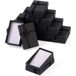 Lot De 12 Boîtes À Bijoux Rectangulaires En Carton Avec N?ud En Éponge Noire Pour Mariage, Anniversaire, Collier, Bague - Neuf