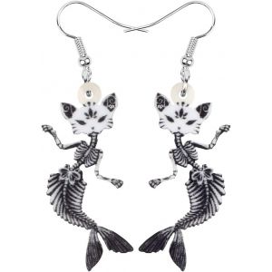 Kal-Halloween Noir Sirène Os Crâne Boucles D'oreilles Chat Acrylique Drôle Sorcière Pendante Bijoux Pour Femme Adolescents Fille Cadeaux - Neuf