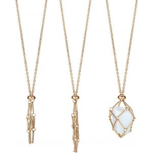 Kal-2 Pièce Cage Support En Cristal, Collier Porte-Cristal Fait À La Main, Porte-Collier En Pierre, Pierres Précieuses Quartz Pour Femmes Et Hommes (Longueur D'environ 17.2 Pouce/43.8cm) - Neuf
