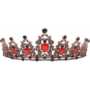 Kalvd-Couronne De Mari&eacute;e Baroque Avec Strass Noirs-Diad&egrave;me Gothique Chic Vintage En Cristal-Couronne De Princesse-Bandeau Pour Mariage,Bal De Fin D'ann&eacute;e,Concours (Rouge) - Neuf