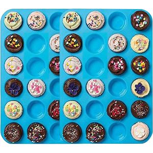 Lot De 2 Moules &Agrave; Muffins En Silicone De Haute Qualit&eacute;,24 Mini Moules &Agrave; G&acirc;teaux,Antiadh&eacute;sifs,24 Petites Tasses Bleues - Neuf