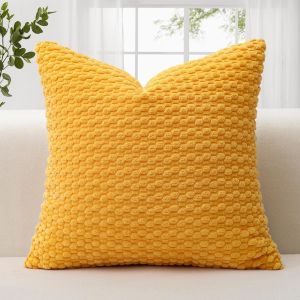 Cauc-1 Housse De Coussin En Velours C&ocirc;tel&eacute; 3d - Texture Bulle - Style Boh&egrave;me - D&eacute;coration De Canap&eacute; - En Velours C&ocirc;tel&eacute; - Pour Canap&eacute;, Salon - 60 X 60 Cm - Jaune - Neuf