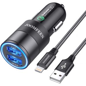TRAHOO-Chargeur de Voiture USB C,Qualcomm Quick Charge 3.0+2.4A 30W 2 Ports USB Chargeur Allume Cigare avec 3ft C&acirc;ble Type C pour Samsung Galaxy S10E/S9/S8/Note 8,LG G6,OnePlus 5,Huawei P20/P10 - Neuf
