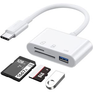 Lecteur de Cartes SD/Micro SD/USB3.0,USB-C vers Micro SD SD SDXC SDHC USB3.0 OTG Adaptateur Mémoire USB TF Type C pour Galaxy,Huawei,Tablettes,Ordinateur Portable,MacBook - Neuf