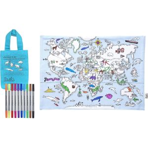 KALANKA-Set de table à colorier pour enfants avec 10 marqueurs lavables pour enfants u2013 33 x 47 cm u2013 Sets de table à colorier avec carte du monde u2013 Ultra lavable et réutilisable pour le - Neuf
