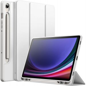 Coque Pour Samsung Galaxy Tab S9 11 Pouces Avec S Pen Porte-Stylet,Tablette Étui Housse De Protection En Tpu Souple À Trois Volets Support,Soutien Chargement Du S Pen (Blanc) - Neuf