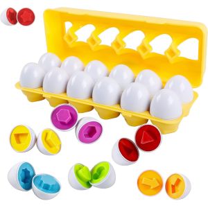 KAL-12Pcs Jouets D'Oeufs Correspondant Puzzle Montessori Oeufs Éducatifs Géométrique Jouets, Enfants Enseignement Précoce Reconnaître Les Formes De Couleur Patchwork, 2 Ans Boîte À ?ufs Jou - Neuf