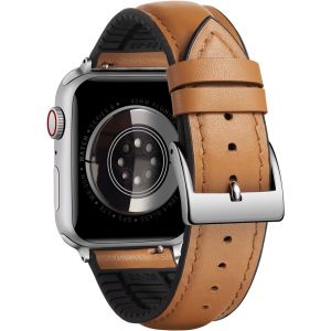 BIN Compatible with Apple Watch Leather and Silicone Hybrid Micro-Perforations Breathable 38/40/41mm,42/44/45/46/49mm Strap Designed for iWatch 10/9/8/7/6/5/4/3/2/1/SE/Ultra, Silicone Leather, No - Neuf