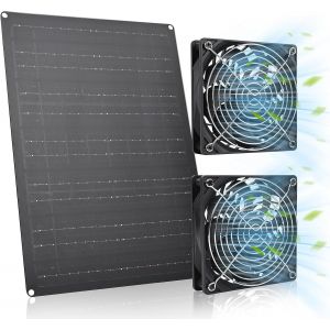 Asfasfq-Gerbala Ventilateur Solaire 15w, Double Ventilateur Exterieur Avec Panneau Solaire Et Cable De 2,9m, Aspiration & Extraction, Étanche, Extracteur D'air Solaire Pour Serres, Poulaillers Et Nic - Neuf