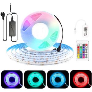 5m Wifi Rgb Ruban Led Cob 24v Dimmable Cob Led Bande Rgb Avec T&eacute;l&eacute;commande Et Alimentation, 576leds/M, Contr&ocirc;le App, Multicolore, Pour Chambre Cuisine, Compatible Avec Alexa, Google Home - Neuf