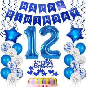 Ballon 12E Anniversaire D&eacute;coration Bleue D&eacute;co G&acirc;teau Anniversaire 12 Ans Gar&ccedil;on Ballons 12 Anniversaire Gar&ccedil;on D&eacute;coration G&acirc;teau 12E Anniversaire Gar&ccedil;on,D&eacute;co Anniversaire 12 Ans Gar&ccedil;on Joyeux - Neuf