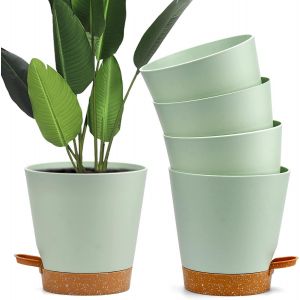 Nouvelhorizonstore-5pcs Pots De Fleurs En Plastique Auto-Arrosant, &Oslash; 15,2 X 11 Cm Rond Pot De Fleurs Int&eacute;rieur Ext&eacute;rieur Avec Soucoupe R&eacute;servoir D'eau, Bonsa&iuml; De Fleurs De Jardin, Vert - Neuf