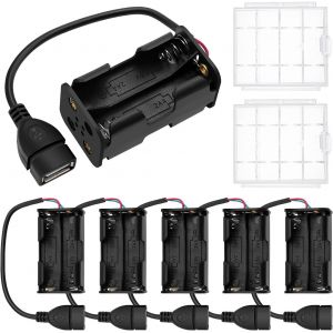 6 Pièces 4x 1.5V AA Supports de Piles, 6V Double Face Boîte de Batterie,AA Support de Batterie avec Prise Femelle USB,avec Boîte à Piles en Plastique - Neuf
