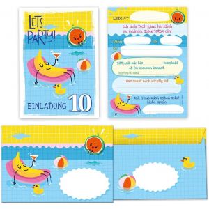 KALANKA-Lot de 12 cartes d'invitation avec 12 enveloppes pour 10e anniversaire d'enfant piscine natation garçons filles invitation dixième anniversaire - Neuf