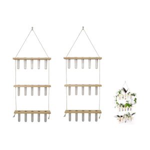 Station de multiplication murale &agrave; 3 niveaux pour plantes, id&eacute;ale pour la maison ou le bureau, avec tubes en verre et supports en bois. - Neuf