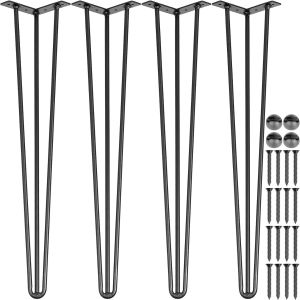 MEVRONISSHOP-VEVOR Pieds de Table en &Eacute;pingle &agrave; Cheveux de 28 pouces, Ensemble de Pieds de Table en &Eacute;pingle 4 PC, Pieds En &Eacute;pingle &Agrave; Cheveux En Acier avec 3 Tiges Robustes, Pieds de Meubles Noirs pour - Neuf
