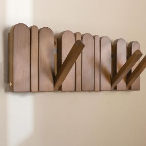 SUBZONAL-Porte-manteau mural rabattable : 6 crochets magn&eacute;tiques en bois moderne pour suspendre chapeaux et vestes - Gain de place pour couloir et chambre - Neuf