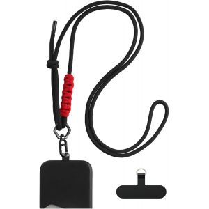 Mdy-Cordon Telephone Portable, Cordon Téléphone Portable Universelle, Tour De Cou Telephone Réglable Et Détachable Patchs De Sangle De Téléphone Pour Smartphones - Noir & Rouge - Neuf