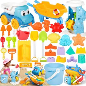 Eryi-Jouet De Plage, 30pcs Bac &Agrave; Sable Jouets De Plage, Kit De Jeu De Plage Enfant Avec Sac En Filet, Roue &Agrave; Eau,Pelle Rateau Plage Chateau,Moules &Agrave; Sable Jouets Pour Enfants Int&eacute;rieur Ou Ext&eacute;rieur - Neuf