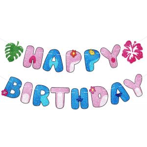 Mevronisshop-D&eacute;corations D'anniversaire Bleu Rose De Dessin Anim&eacute;, Banni&egrave;re D'anniversaire &Agrave; Th&egrave;me Bleu Rose Pr&eacute;-Enfil&eacute;e Fournitures F&ecirc;te Feuille Fleur Dessin Anim&eacute; Pour La C&eacute;l&eacute;bration F&ecirc;te D'anniver - Neuf