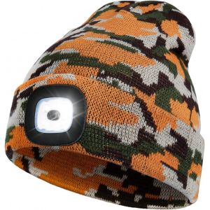 Casquette Frontale 4 Led Rechargeable Par Usb, Mains Libres, Bonnet Led Avec Lumière Camouflage Doré, Bonnet Tricoté D'hiver Éclairé Pour La Nuit, Cadeau Pour Homme Et Femme - Neuf
