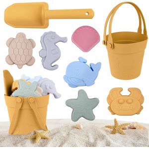 Mdy-Jouets De Sable Pour Enfants, Lot De 8 Jouet De Sable En Silicone Avec Seau Pliable, Pelle Et Moules, Jouets De Plage D'été Pour Enfants, Jouet De Plage Pour Le Bac À Sable Et Plage - Neuf