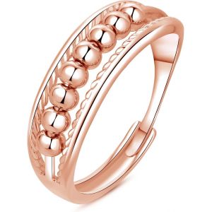 Kal-Bague Réglable Femme Argent Sterling 925 De Couleur Argent/Or Rose/Or, Bague Ouverte Avec Boule Mobile/Zircon Cubique + Perle Mobile Pour Décompresser, Anneau Hypoallergénique Unisexe - Neuf