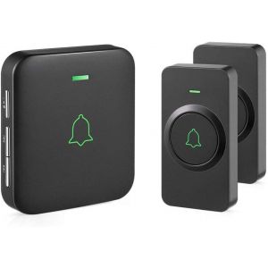 TRAHOO-Sonnette sans Fil Carillon de Porte Étanche à 300M Deux Emetteurs avec Un Récepteur Enfichable, 52 Mélodies au 5 Niveaux Volumes et Indicateur LED - Neuf
