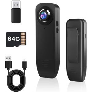 Mini Camera Espion Sans Fil, 1080P Camera De Surveillance Sans Internet Avec Carte M&eacute;moire 64 Go Pr&eacute;install&eacute;e, Cam&eacute;ra Corporelle Avec D&eacute;tection De Mouvement, Vision Nocturne - Neuf
