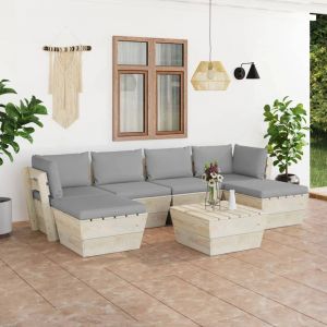 Prolenta Premium - Salon De Jardin Palette 7 Pcs Avec Coussins Bois D'épicéa - Neuf