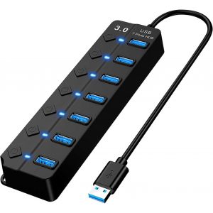 Hub USB 3.0,Hub USB 7 Ports USB,Multi 7 Ports Multiprise USB avec Interrupteur Ind&eacute;pendant et des LEDs,5Gbps Hub USB 3.0 Aliment&eacute; pour iMac,lecteurs Flash USB, Xbox,PC - Neuf