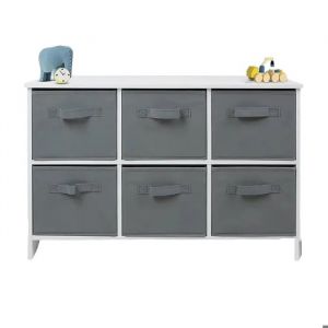 Commode Enfant Ginger Home &iquest; Meuble De Rangement 6 Bacs Tissu, Bois Mdf, Gris Et Blanc, 79x36x51 Cm - Neuf