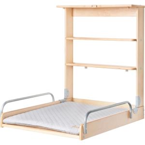 Subzonal-Table &Agrave; Langer Murale Pliante En Bois Naturel Avec Matelas De Change Hydrofuge "Roba Style Gris" - 2 &Eacute;tag&egrave;res Pratiques - Peu Encombrante - Supporte Jusqu'&agrave; 15 Kg - Neuf