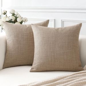 Housse de Coussin,Lot de 2 en Lin Canapé Taie d'oreiller de Couleur Pure pour Maison Salon Chambre Décoration D'intérieur (Café Léger,55x55cm) - Neuf