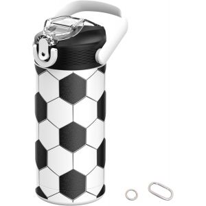 Eryi-400 Ml Bouteille D'eau Isotherme Pour Enfant, Acier Chirurgical, Motif Original Haute Résolution, Compatible Lave-Vaisselle, Badge Nominatif, Mousquetons (Football) - Neuf