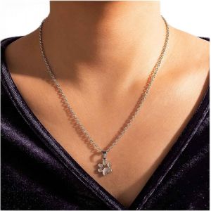 Kal-Vintage Paw Print Collier Ras Du Cou Chien Chat Panda Empreintes De Pas Collier Argent Imprim&eacute; Pendentif Collier Minimaliste Animal Paw Print Collier Bijoux Pour Femmes Et Filles - Neuf